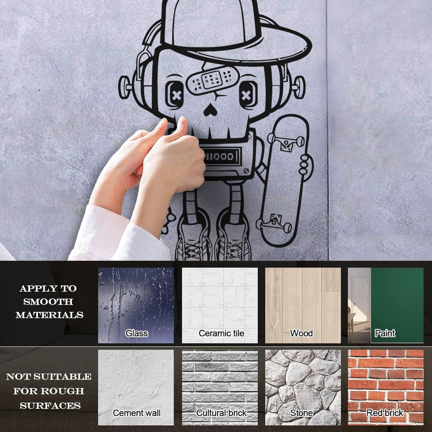 Lettering Stickers Robot Skateboarder Teenager Player Sport Skate Equipped With Transfer Film Kit