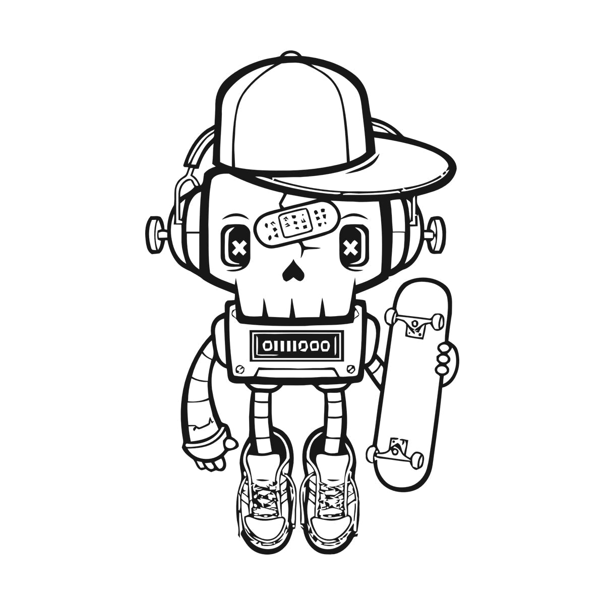 Lettering Stickers Robot Skateboarder Teenager Player Sport Skate Equipped With Transfer Film Kit