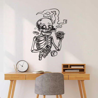 Vinyl Wall Stickers Skeleton Player Poker Casino Cards Art Mural Painting