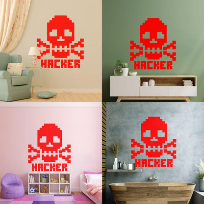 Vinyl Wall Decals Skull Bones Hacker Character Computer Waterproof