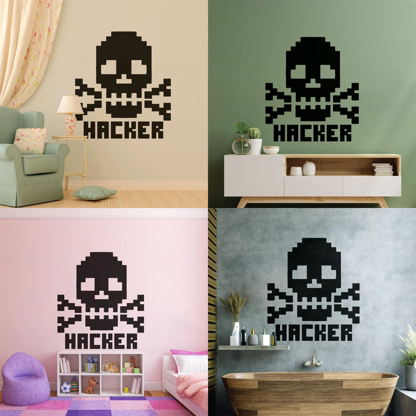 Vinyl Wall Decals Skull Bones Hacker Character Computer Waterproof