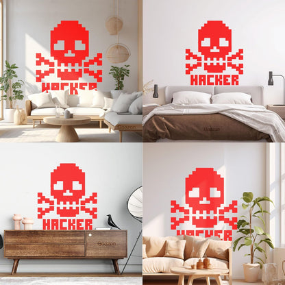 Vinyl Wall Decals Skull Bones Hacker Character Computer Waterproof