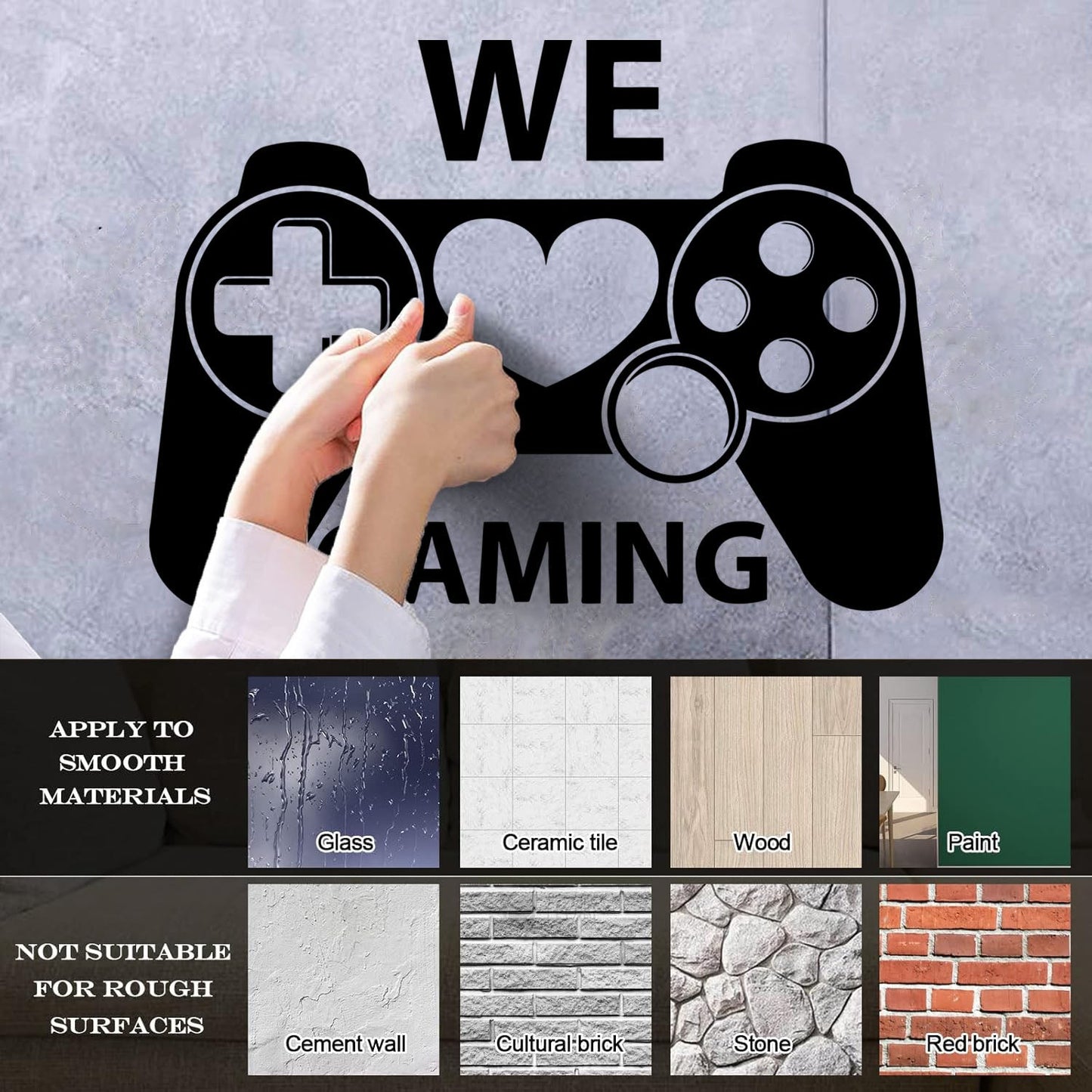 Wall Decals Pvc We Love Gaming Joystick Game Love Home Removable Without Leaving Glue