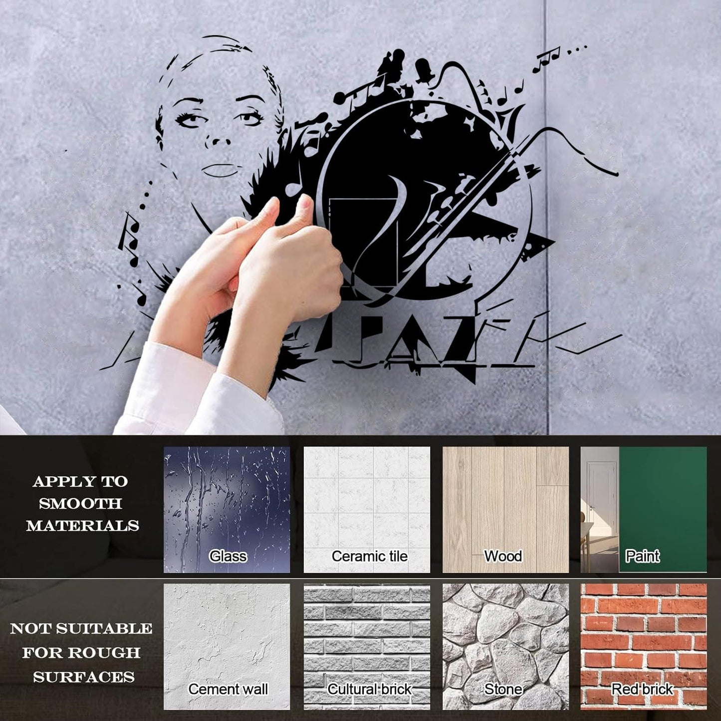 Wall Stickers Beautiful Woman Appeal Girl Music Jazz Waterproof