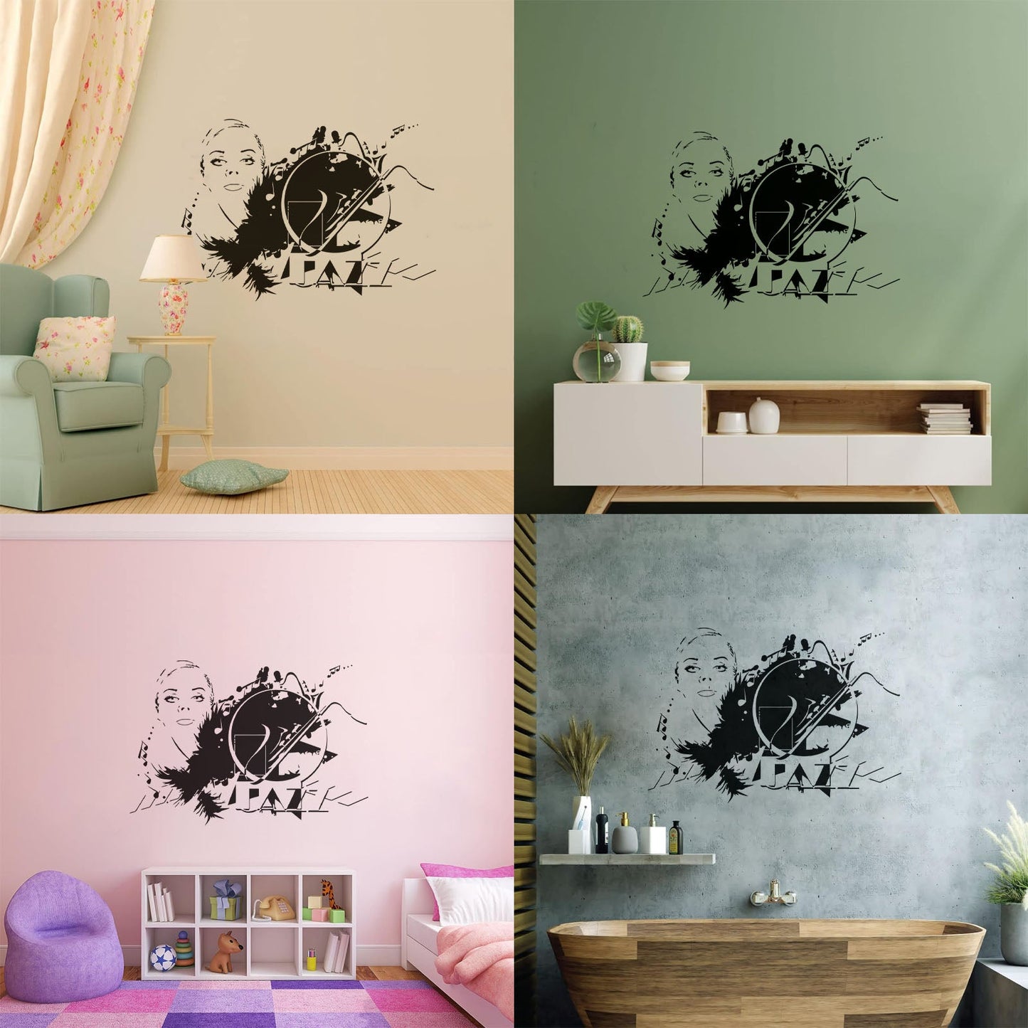 Wall Stickers Beautiful Woman Appeal Girl Music Jazz Waterproof