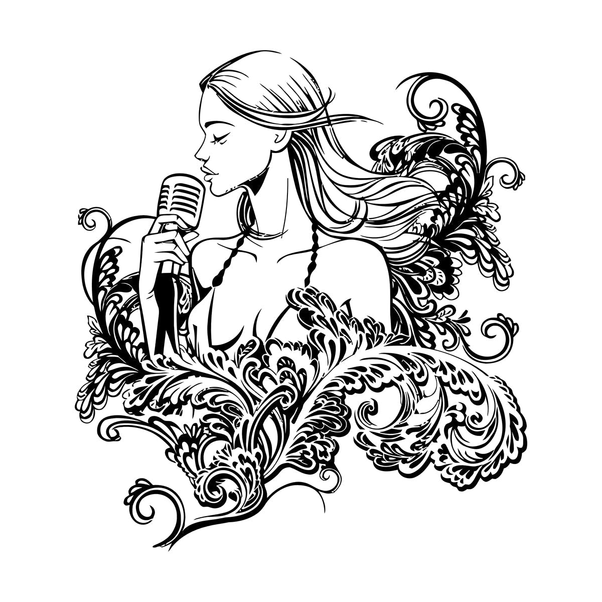 Wall Decals Paster Paper Singer Microphone Karaoke Girl Woman Music Patterns Art Decoration