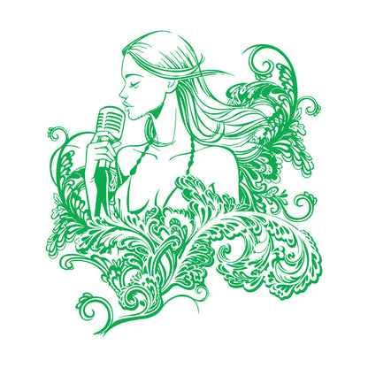 Wall Decals Paster Paper Singer Microphone Karaoke Girl Woman Music Patterns Art Decoration