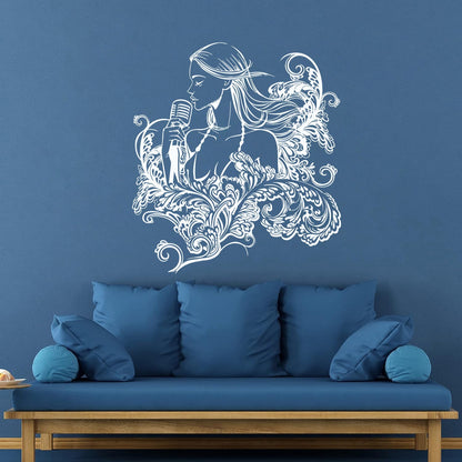 Wall Decals Paster Paper Singer Microphone Karaoke Girl Woman Music Patterns Art Decoration