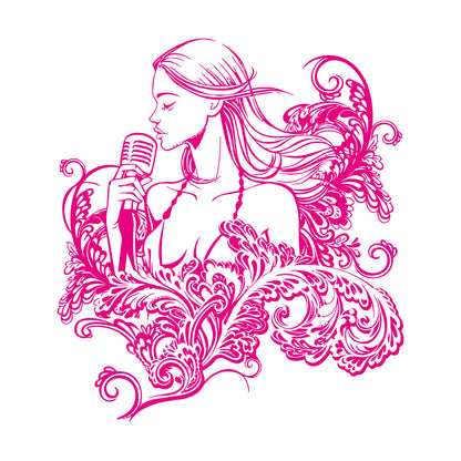 Wall Decals Paster Paper Singer Microphone Karaoke Girl Woman Music Patterns Art Decoration