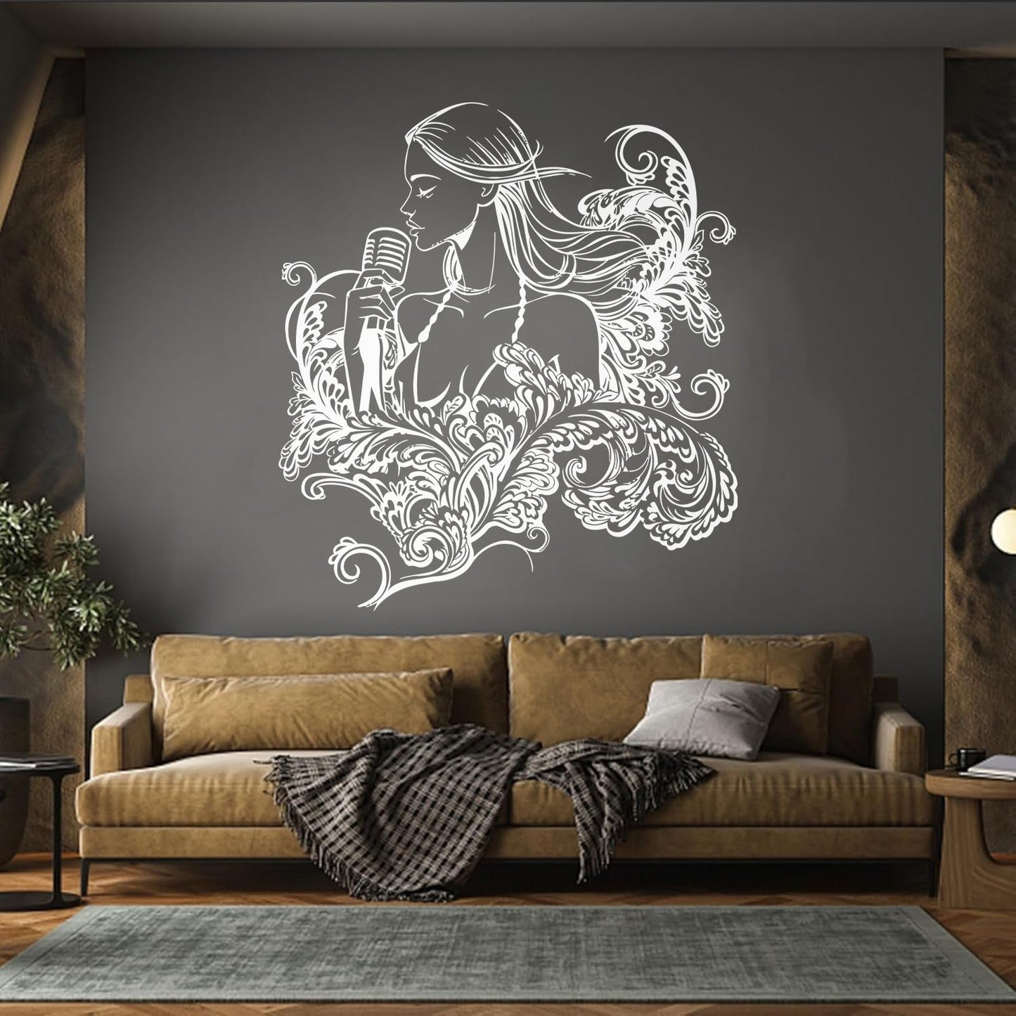 Wall Decals Paster Paper Singer Microphone Karaoke Girl Woman Music Patterns Art Decoration