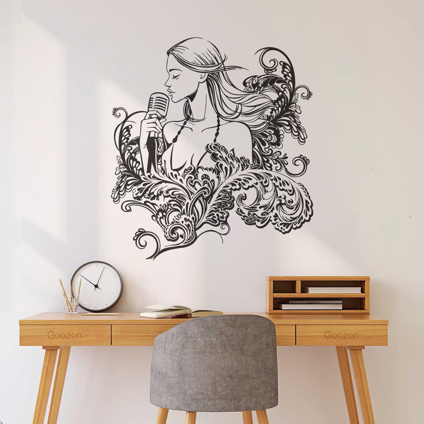 Wall Decals Paster Paper Singer Microphone Karaoke Girl Woman Music Patterns Art Decoration
