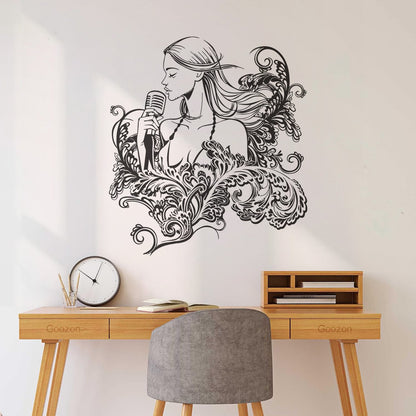 Wall Decals Paster Paper Singer Microphone Karaoke Girl Woman Music Patterns Art Decoration