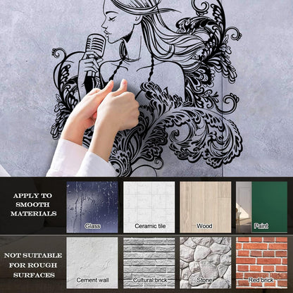 Wall Decals Paster Paper Singer Microphone Karaoke Girl Woman Music Patterns Art Decoration