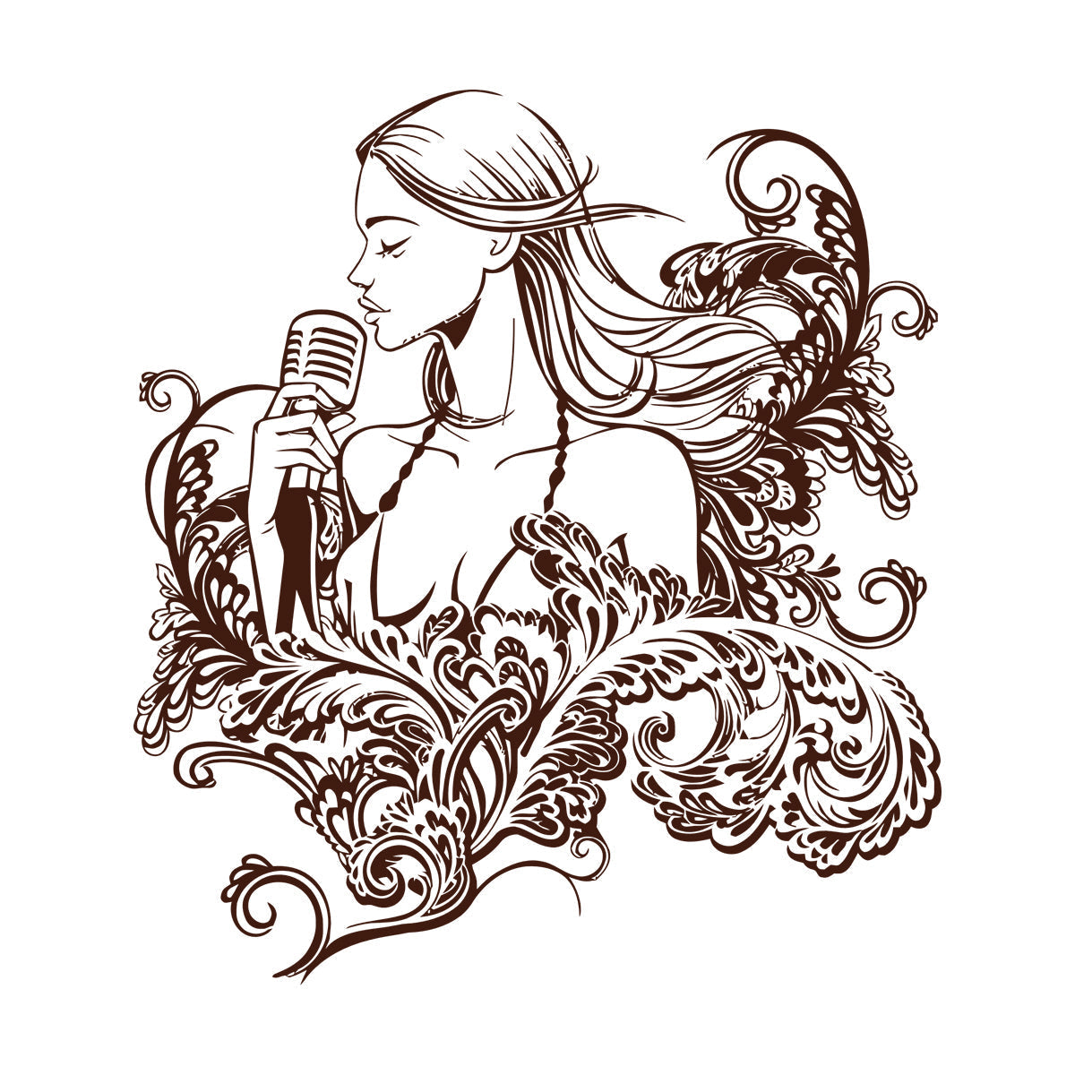 Wall Decals Paster Paper Singer Microphone Karaoke Girl Woman Music Patterns Art Decoration