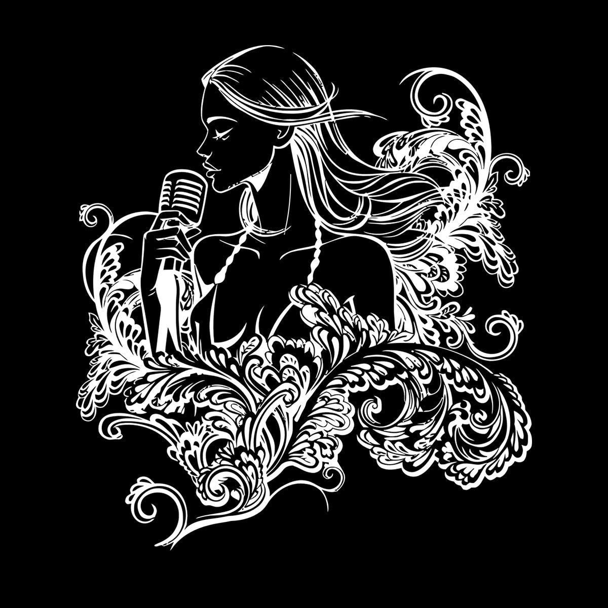 Wall Decals Paster Paper Singer Microphone Karaoke Girl Woman Music Patterns Art Decoration