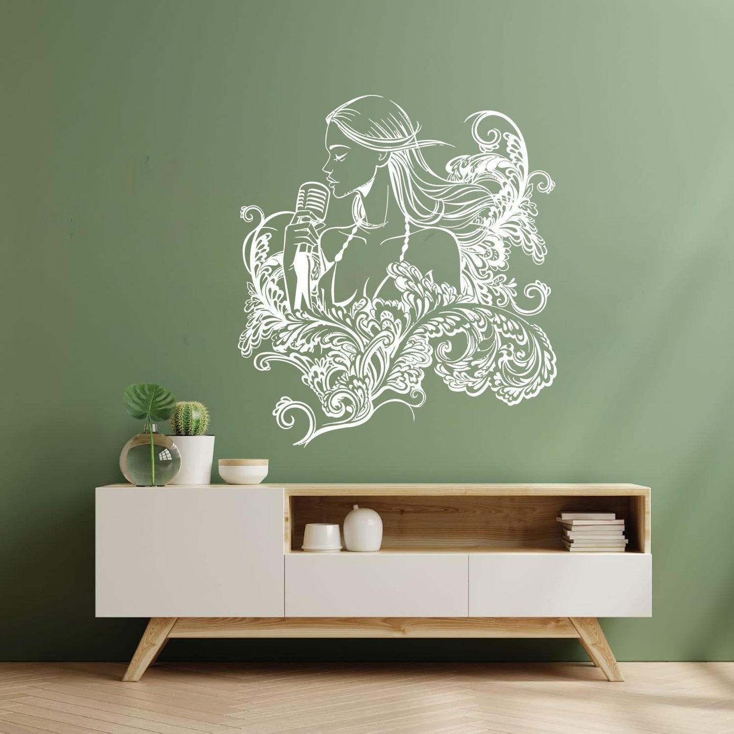 Wall Decals Paster Paper Singer Microphone Karaoke Girl Woman Music Patterns Art Decoration