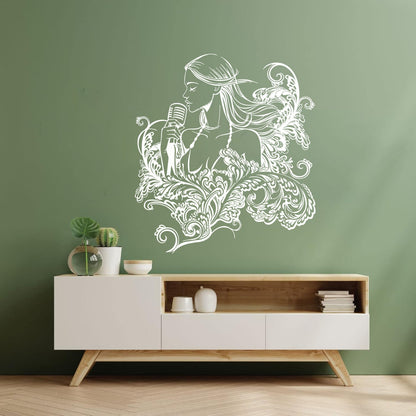 Wall Decals Paster Paper Singer Microphone Karaoke Girl Woman Music Patterns Art Decoration