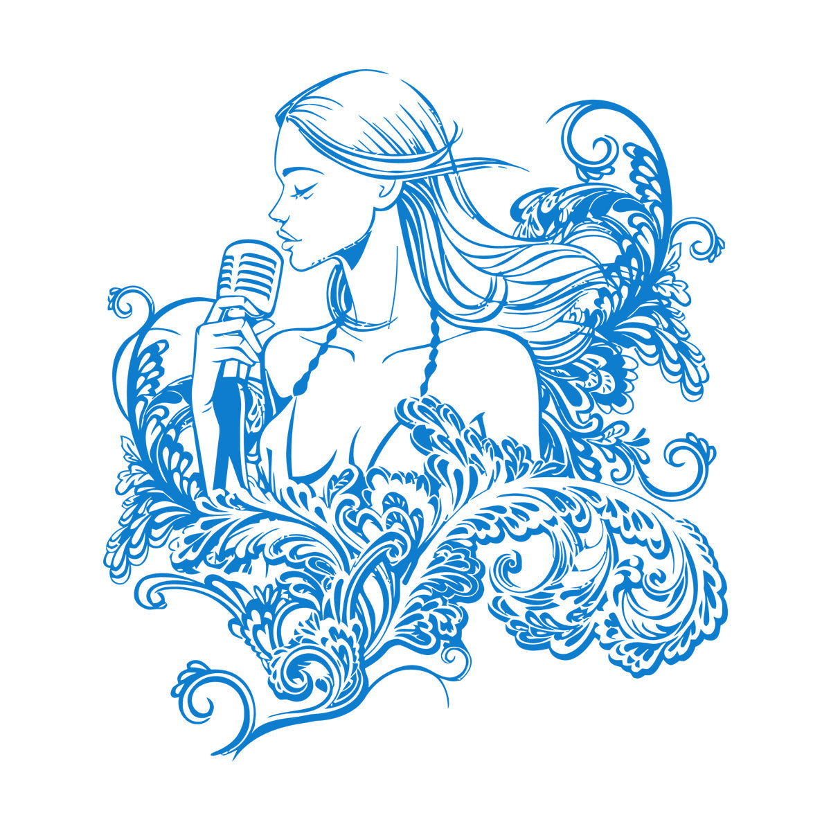 Wall Decals Paster Paper Singer Microphone Karaoke Girl Woman Music Patterns Art Decoration