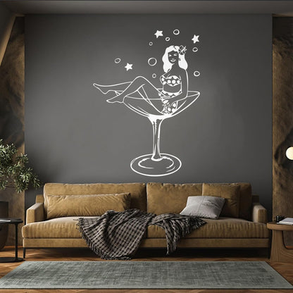 Wall Vinyl Sticker Decor Woman Wineglass Girl Martini Pin Up Removable Without Leaving Glue