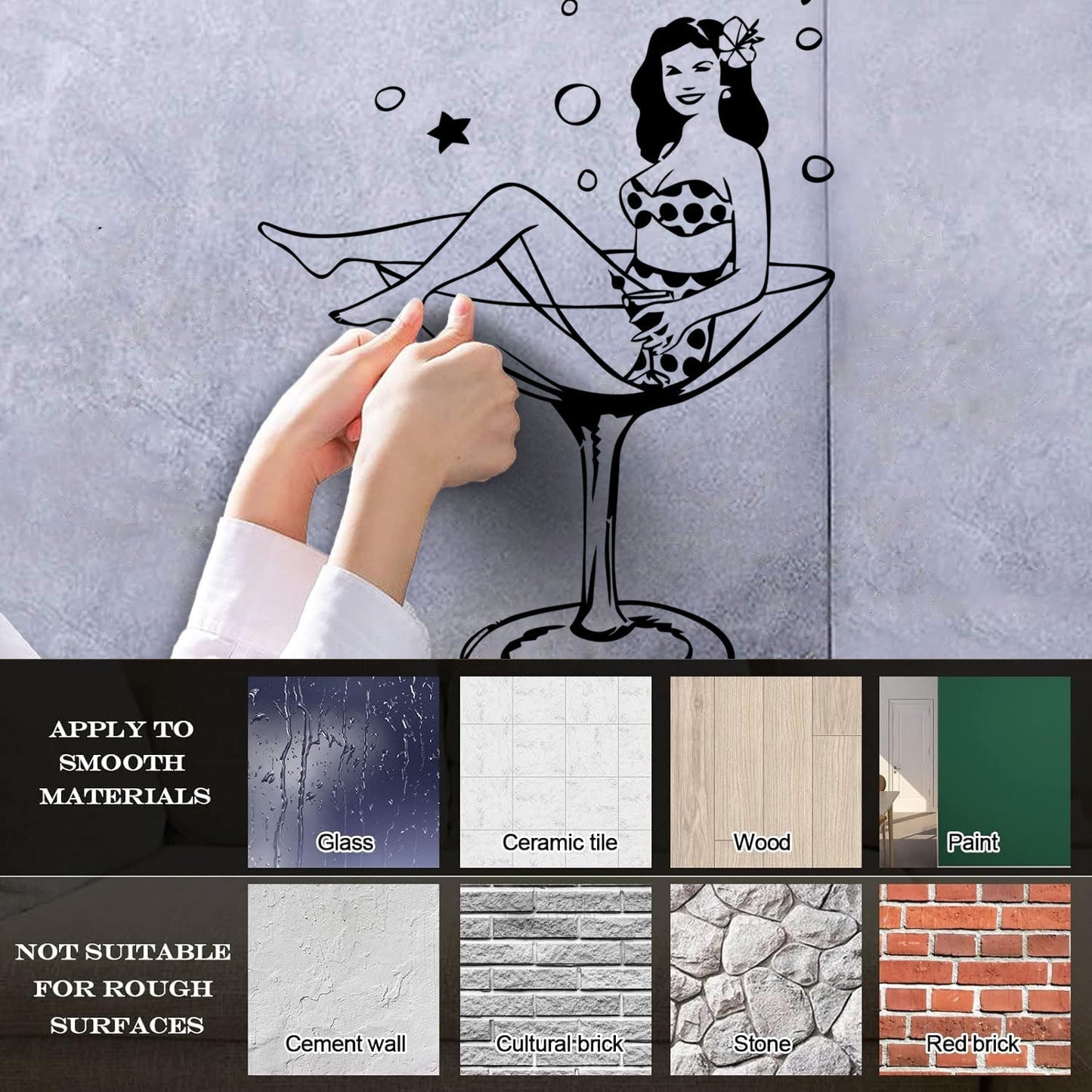 Wall Vinyl Sticker Decor Woman Wineglass Girl Martini Pin Up Removable Without Leaving Glue