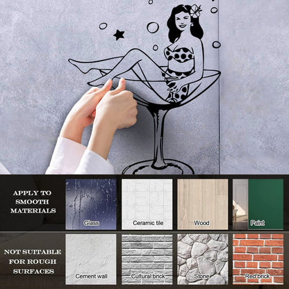 Wall Vinyl Sticker Decor Woman Wineglass Girl Martini Pin Up Removable Without Leaving Glue