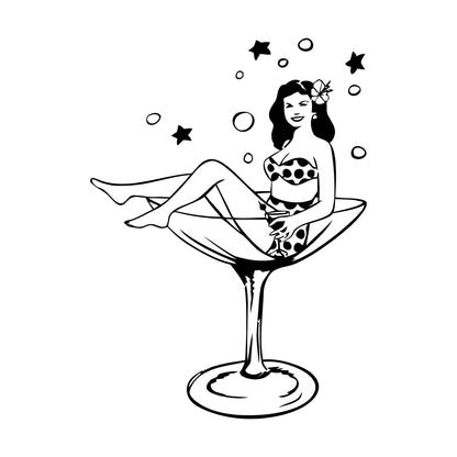 Wall Vinyl Sticker Decor Woman Wineglass Girl Martini Pin Up Removable Without Leaving Glue