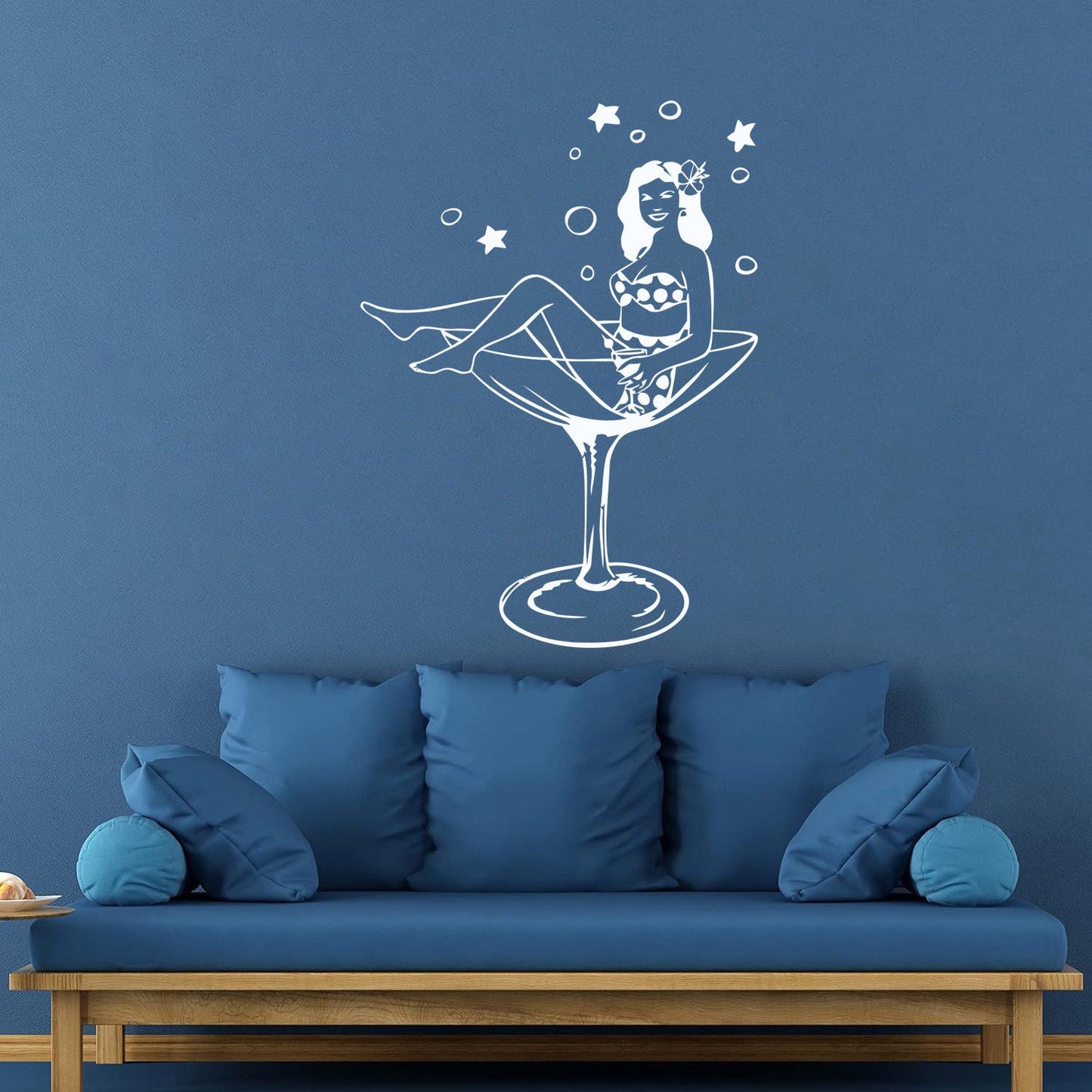Wall Vinyl Sticker Decor Woman Wineglass Girl Martini Pin Up Removable Without Leaving Glue