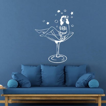 Wall Vinyl Sticker Decor Woman Wineglass Girl Martini Pin Up Removable Without Leaving Glue