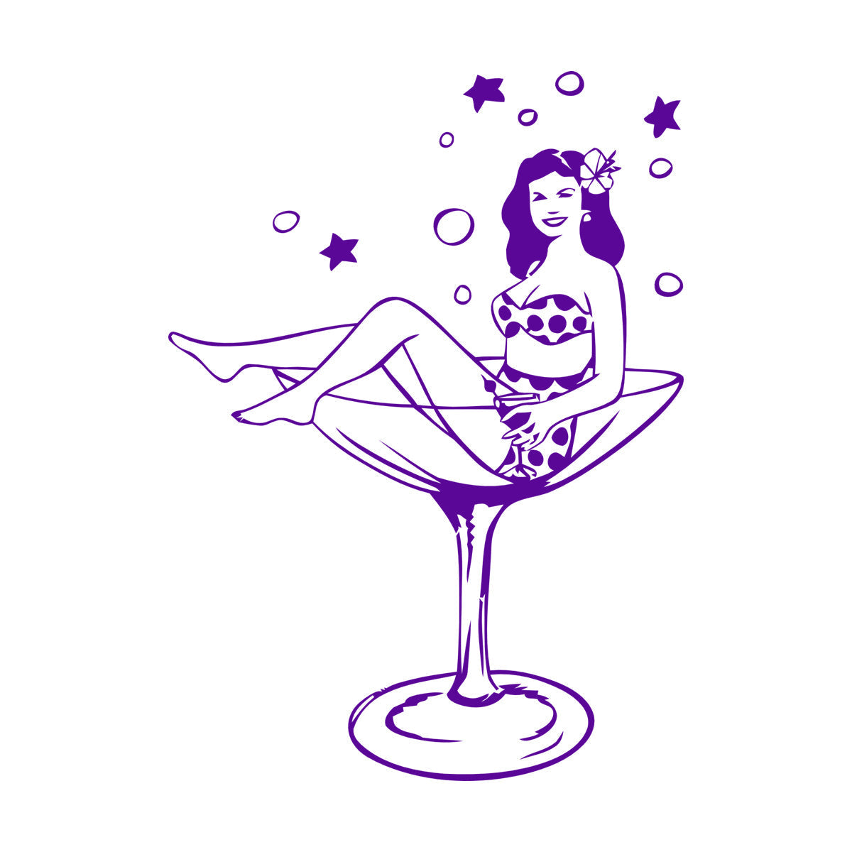 Wall Vinyl Sticker Decor Woman Wineglass Girl Martini Pin Up Removable Without Leaving Glue