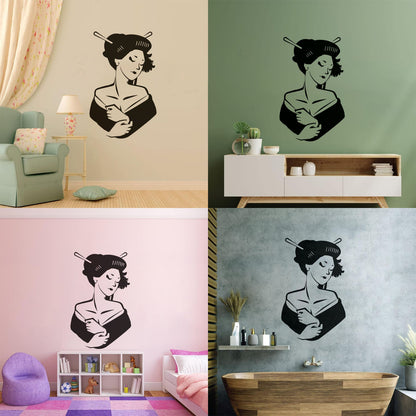 Asian Girl Japanese Woman Geisha Wall Vinyl Sticker Decor Glass Stickers