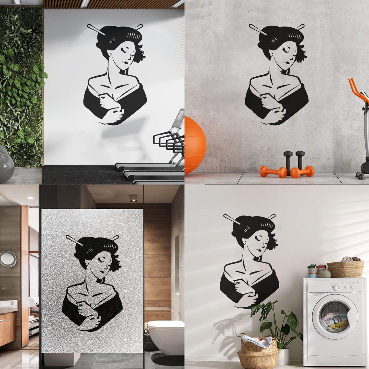 Asian Girl Japanese Woman Geisha Wall Vinyl Sticker Decor Glass Stickers