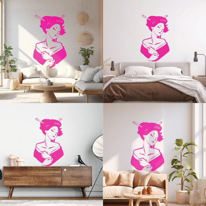 Asian Girl Japanese Woman Geisha Wall Vinyl Sticker Decor Glass Stickers