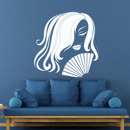 Fine Carving Stickers Asian Woman Geisha Hand Fan Oriental Girl Store Decoration