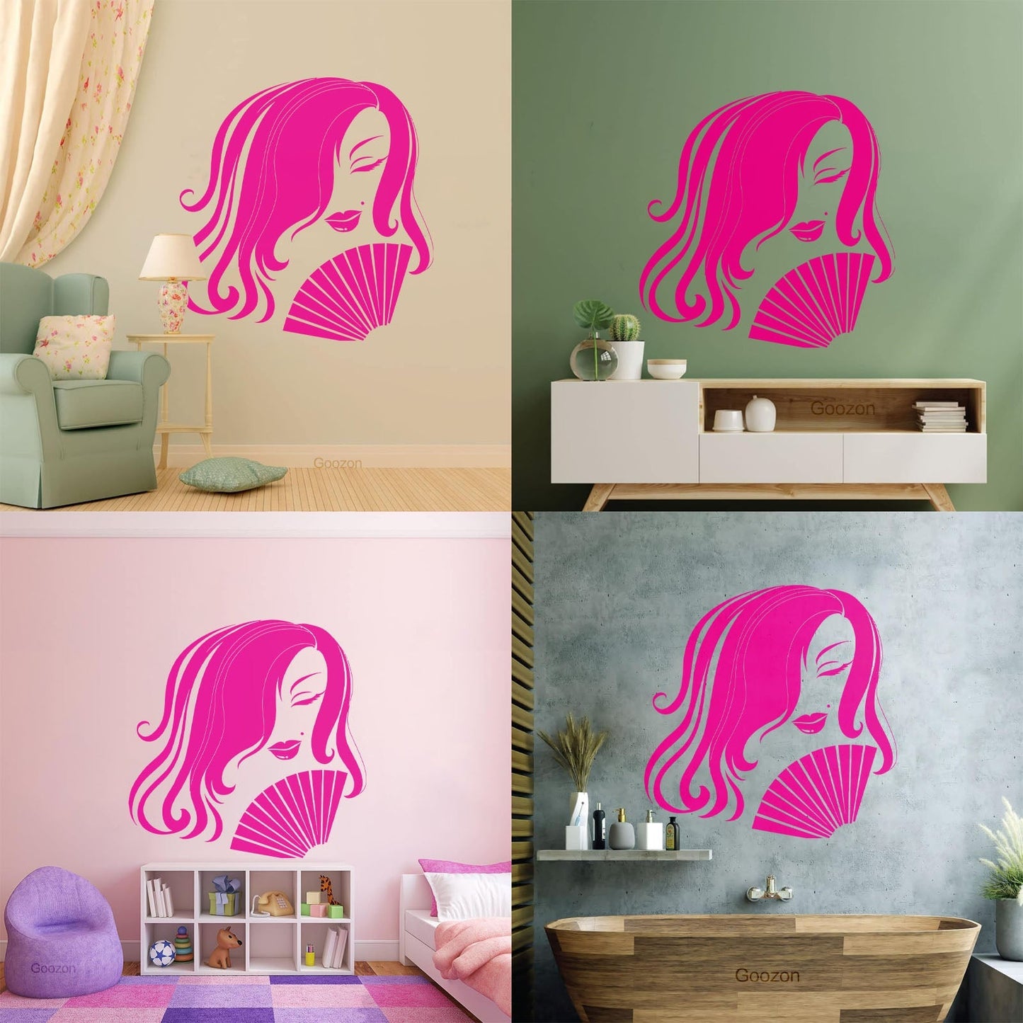 Fine Carving Stickers Asian Woman Geisha Hand Fan Oriental Girl Store Decoration