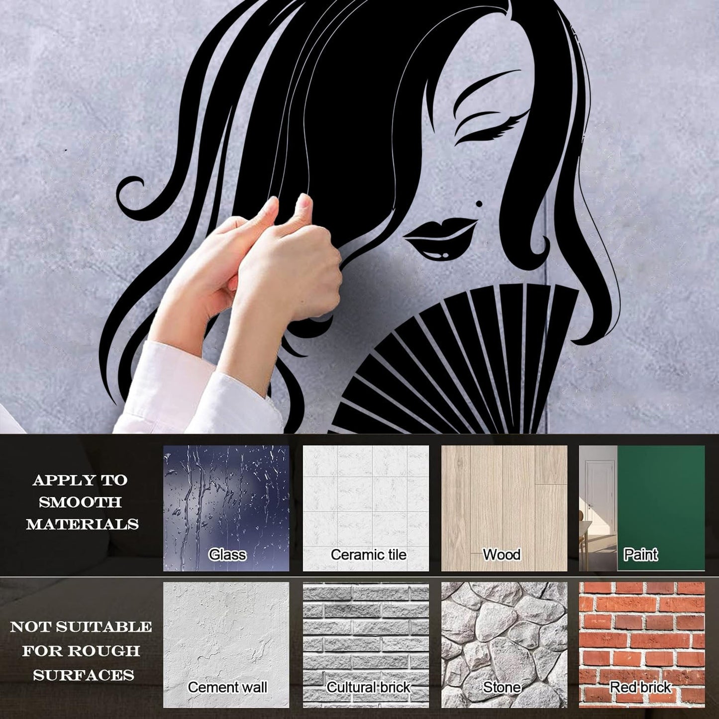 Fine Carving Stickers Asian Woman Geisha Hand Fan Oriental Girl Store Decoration