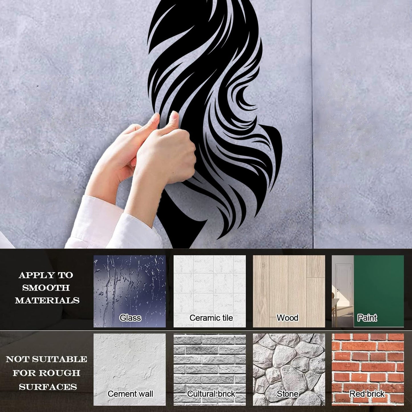 Fine Carving Decals Beautiful Back Woman Long Wavy Hair Girl Removable Without Leaving Glue