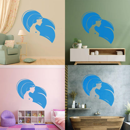 Wall Decals Pvc Beautiful Head Girl Heart Woman Long Hair Equipped With Transfer Film Kit