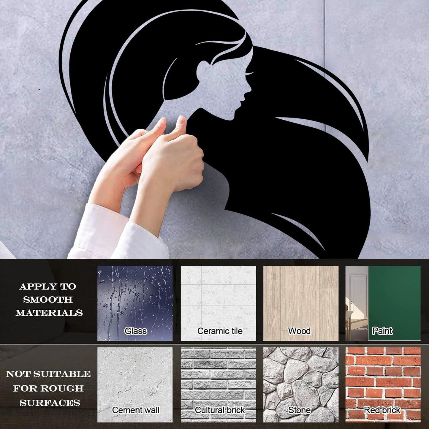 Wall Decals Pvc Beautiful Head Girl Heart Woman Long Hair Equipped With Transfer Film Kit