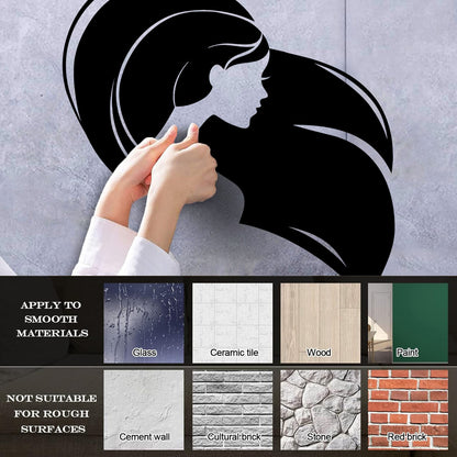 Wall Decals Pvc Beautiful Head Girl Heart Woman Long Hair Equipped With Transfer Film Kit