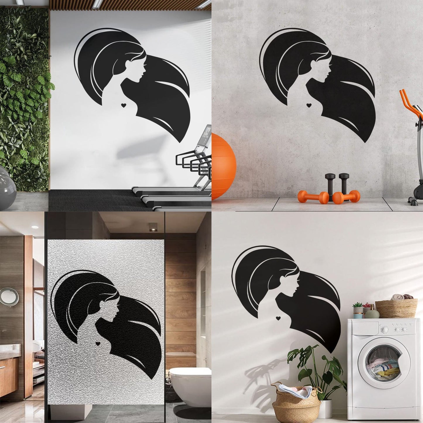 Wall Decals Pvc Beautiful Head Girl Heart Woman Long Hair Equipped With Transfer Film Kit