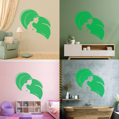 Wall Decals Pvc Beautiful Head Girl Heart Woman Long Hair Equipped With Transfer Film Kit