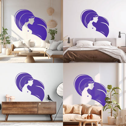 Wall Decals Pvc Beautiful Head Girl Heart Woman Long Hair Equipped With Transfer Film Kit