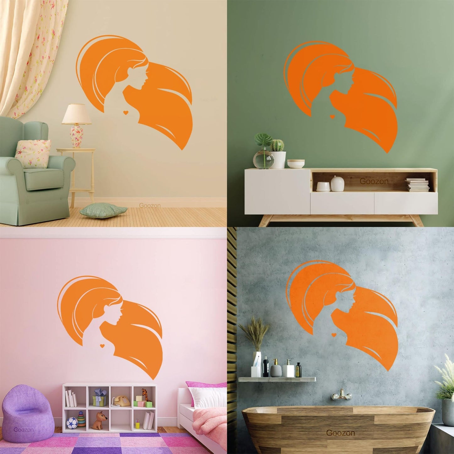 Wall Decals Pvc Beautiful Head Girl Heart Woman Long Hair Equipped With Transfer Film Kit