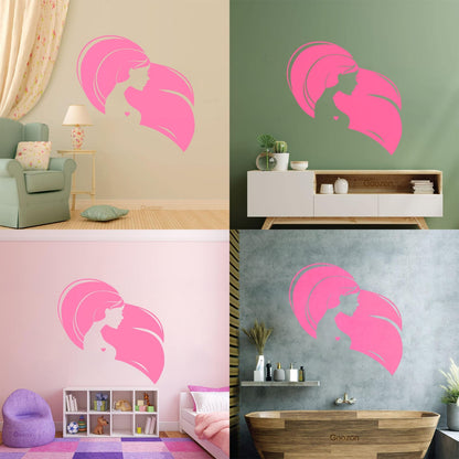 Wall Decals Pvc Beautiful Head Girl Heart Woman Long Hair Equipped With Transfer Film Kit