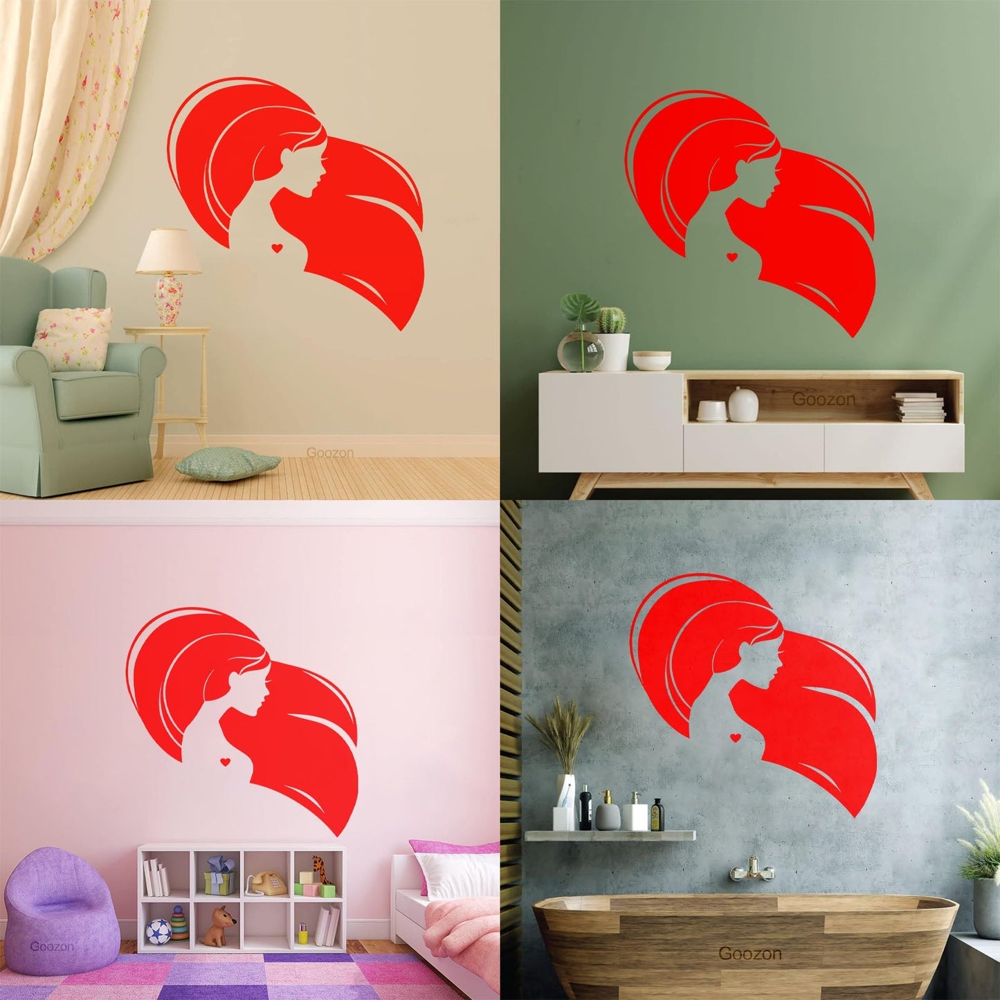 Wall Decals Pvc Beautiful Head Girl Heart Woman Long Hair Equipped With Transfer Film Kit