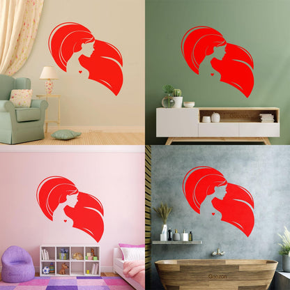 Wall Decals Pvc Beautiful Head Girl Heart Woman Long Hair Equipped With Transfer Film Kit