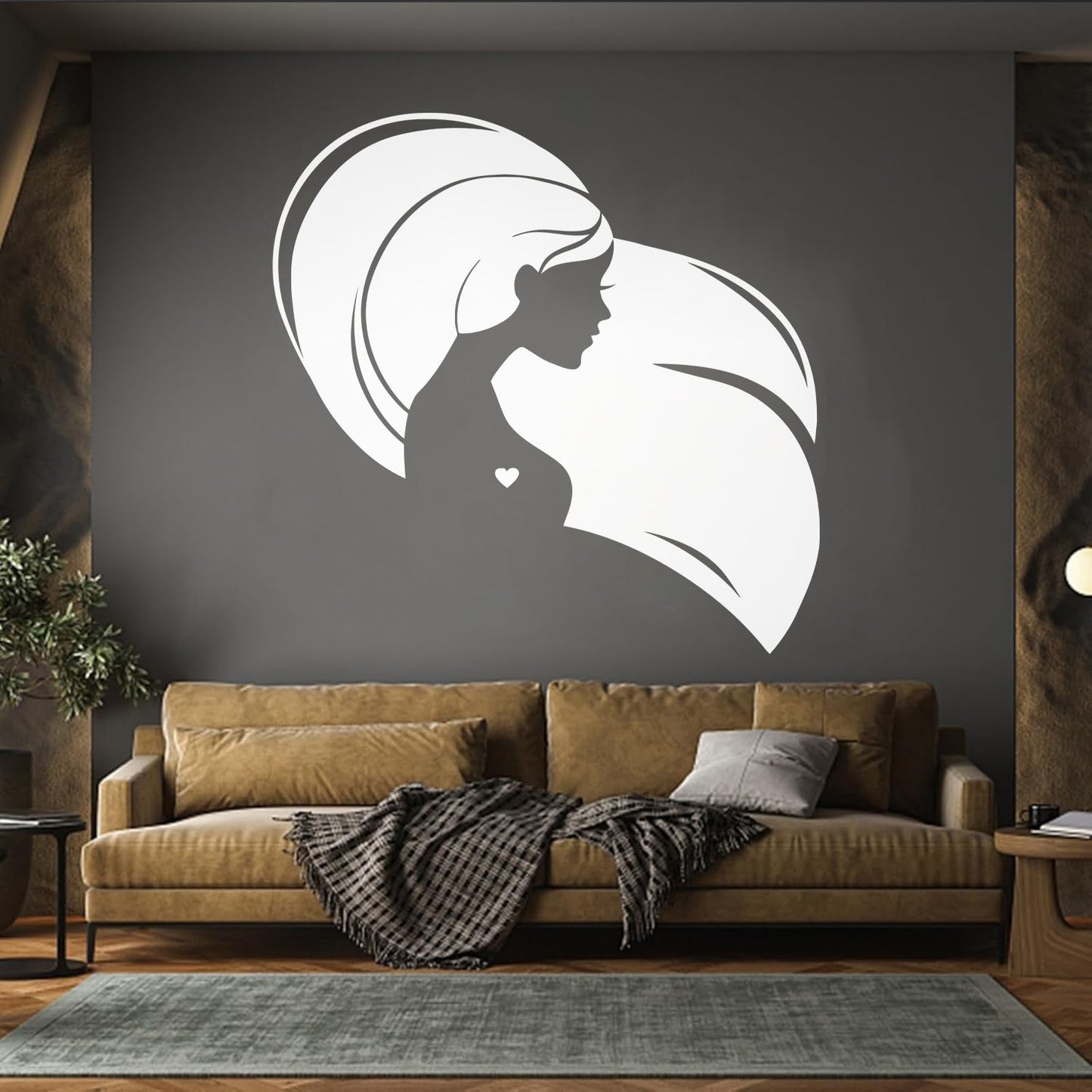 Wall Decals Pvc Beautiful Head Girl Heart Woman Long Hair Equipped With Transfer Film Kit