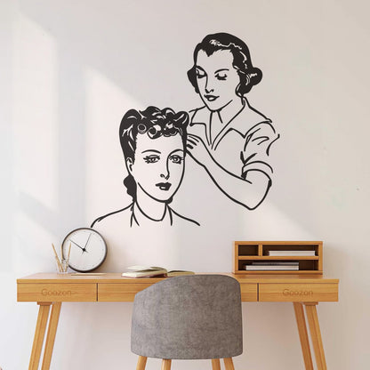 Beauty Salon Hair Spa Woman Stylist Retro Girls Wall Decals Easy Installation