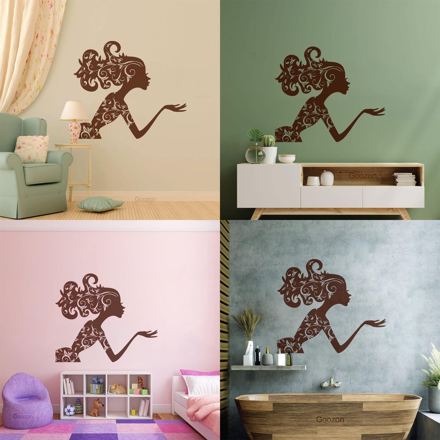 Fine Carving Decals Beauty Salon Spa Woman Girl Fairy Patterns Wall Beautification