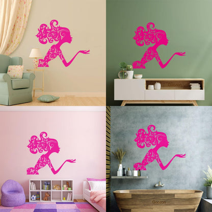Fine Carving Decals Beauty Salon Spa Woman Girl Fairy Patterns Wall Beautification